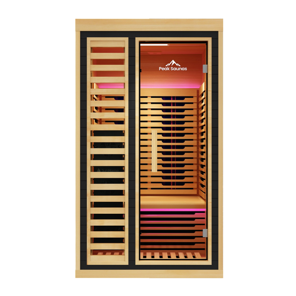 Peak Saunas Shasta 1-Person Full Spectrum Infrared Sauna with XL Medical-Grade Red Light Therapy & Smart WiFi App Control - Nuvé