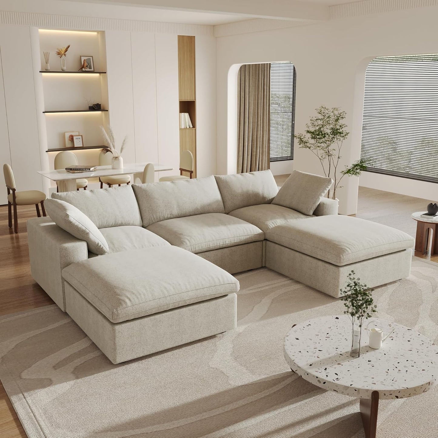Nuvé® Solace Modular Bouclé Cloud Sofa - Khaki - 3-Seater Sectional Sofa with 2 Ottomans - Nuvé