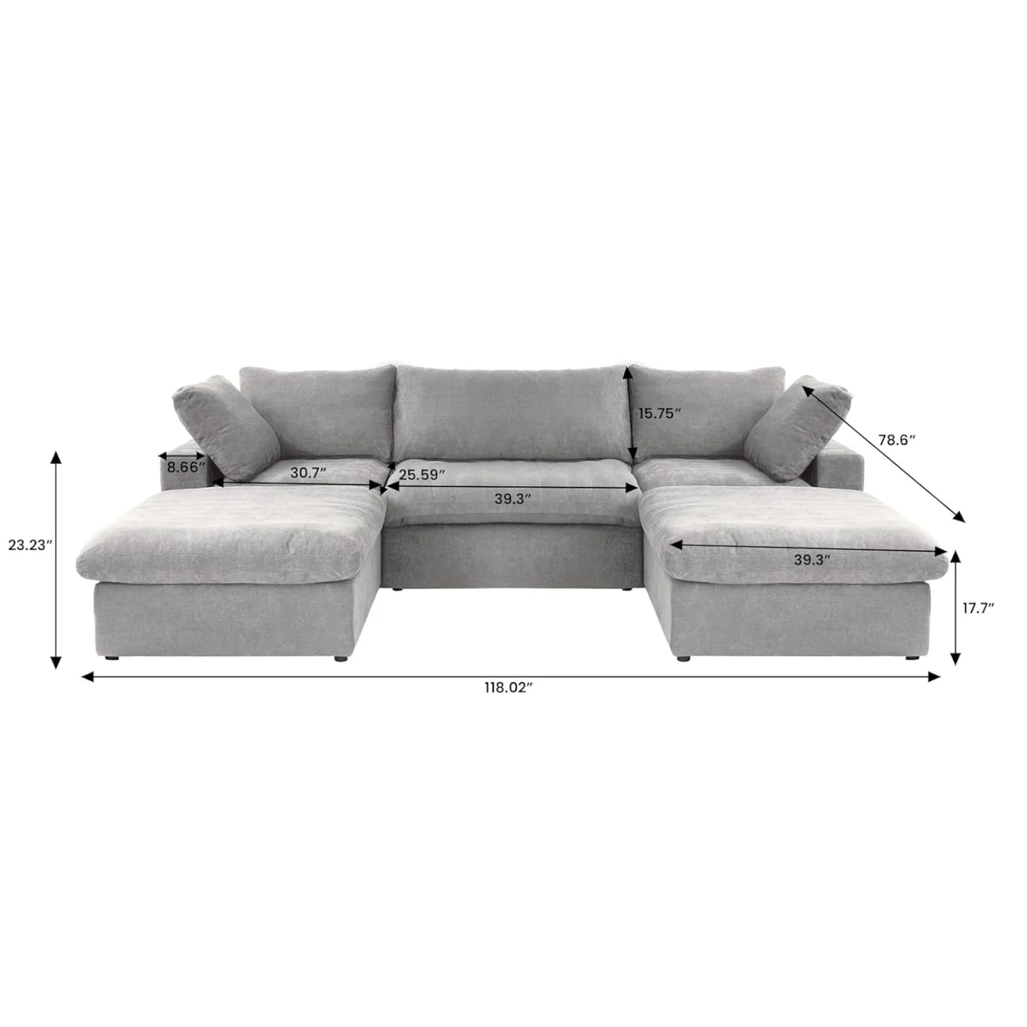Nuvé® Solace Modular Bouclé Cloud Sofa - Space Grey - 3-Seater Sectional Sofa with 2 Ottomans - Nuvé