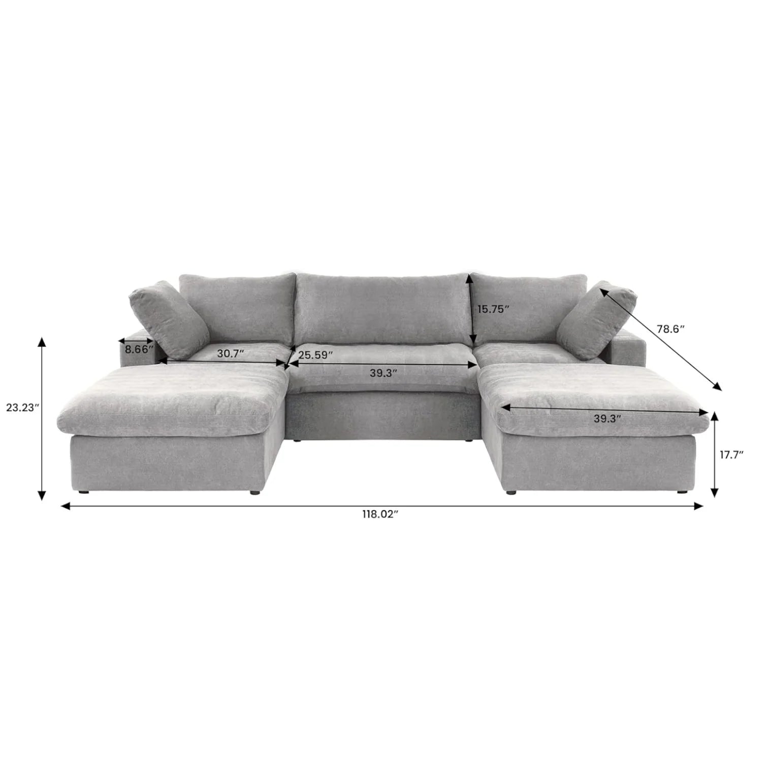 Nuvé® Solace Modular Bouclé Cloud Sofa - Space Grey - 3-Seater Sectional Sofa with 2 Ottomans - Nuvé