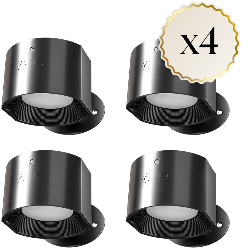 Four black cylindrical lights on a white background with a 'x4' label.