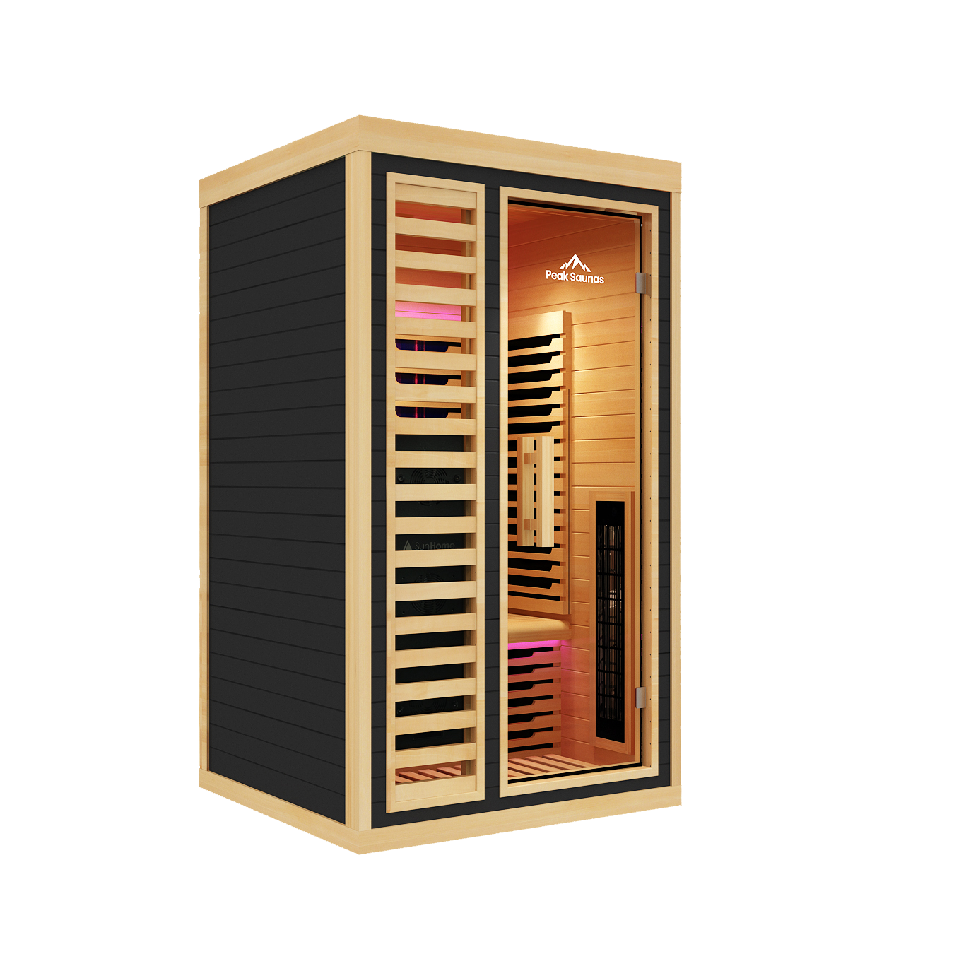 Peak Saunas Shasta 1-Person Full Spectrum Infrared Sauna with XL Medical-Grade Red Light Therapy & Smart WiFi App Control - Nuvé