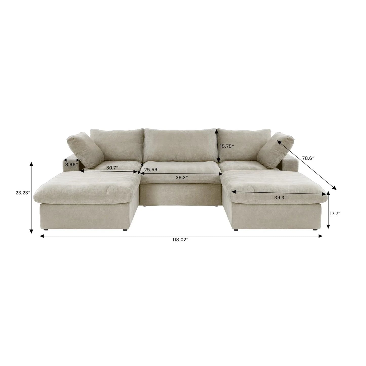 Nuvé® Solace Modular Bouclé Cloud Sofa - Khaki - 3-Seater Sectional Sofa with 2 Ottomans - Nuvé