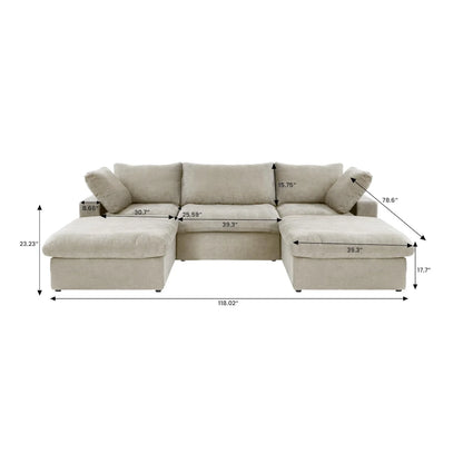Nuvé® Solace Modular Bouclé Cloud Sofa - Khaki - 3-Seater Sectional Sofa with 2 Ottomans - Nuvé