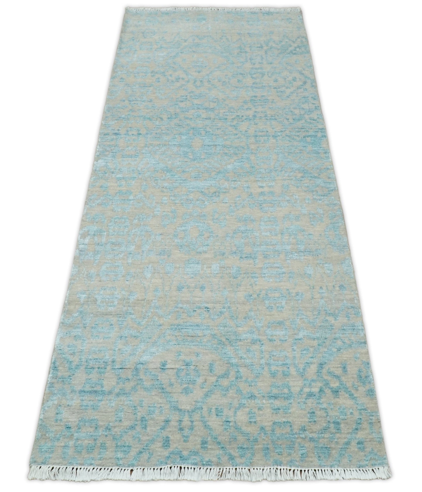 2.6x8 Fine Hand Knotted Camel and Blue Traditional Vintage Persian Style Antique Wool and Silk Rug | AGR26 - Nuvé