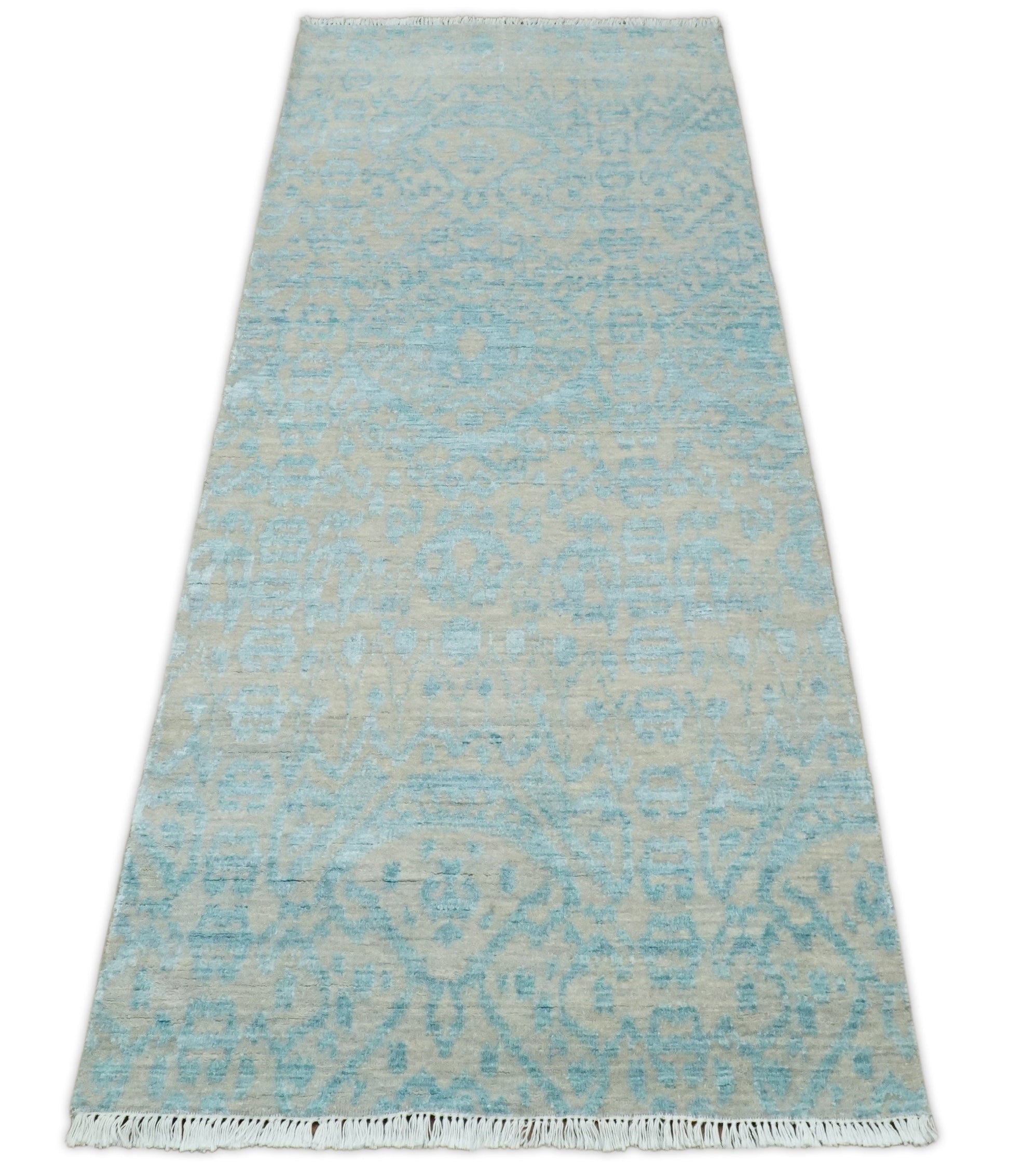 2.6x8 Fine Hand Knotted Camel and Blue Traditional Vintage Persian Style Antique Wool and Silk Rug | AGR26 - Nuvé