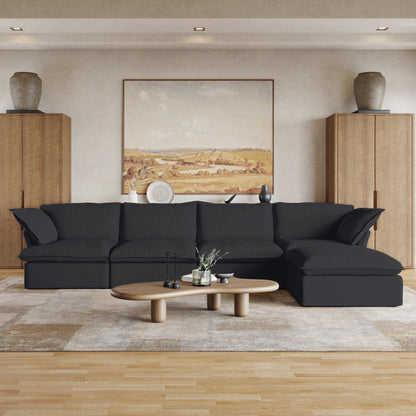 Sabi Modular Boucle Cloud Sofa - Obsidian Black - 4-Seater Sectional Sofa with Ottoman - Nuvé