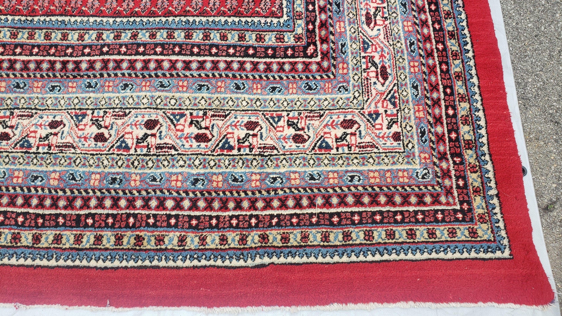 Persian Sarouk Mir Pattern, Red and Beige, Hand-Knotted, Wool, Paisley Boteh Design, 9'9" x 13', Semi Antique - Nuvé