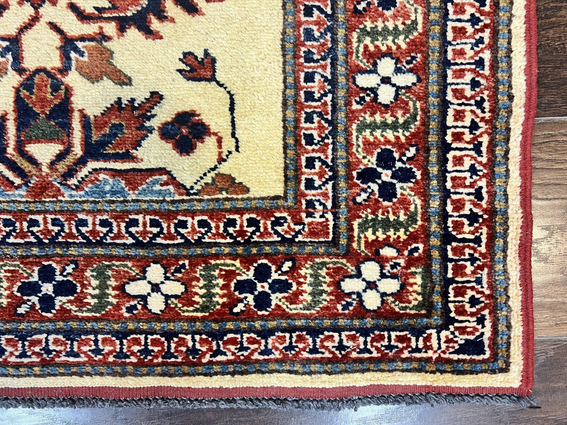 Afghan Heriz Runner Rug 2.9 x 12, Vintage Hand Knotted Persian Carpet for Hallway, 12ft Runner, Wool, Cream - Nuvé