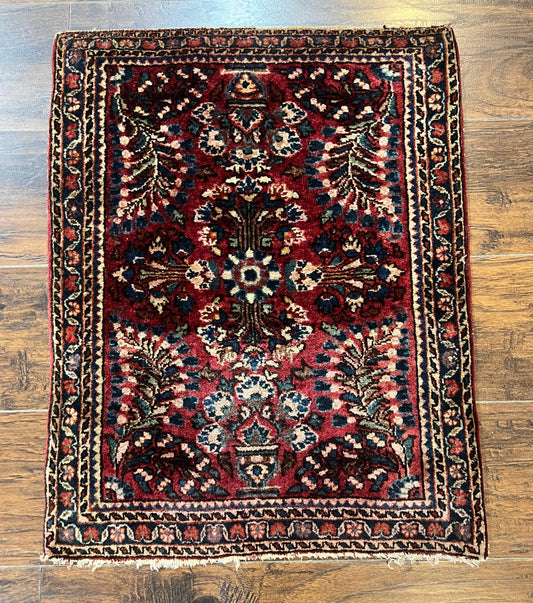 Antique Persian Sarouk Rug 2 x 2.5, Small Sarouk Carpet, Red Floral 1920s Red, Fine 170 KPSI, Wool Handmade Rug - Nuvé