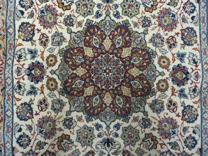 Persian Isfahan Rug 3x6, Fine 650 KPSI, Hand Knotted, Ivory