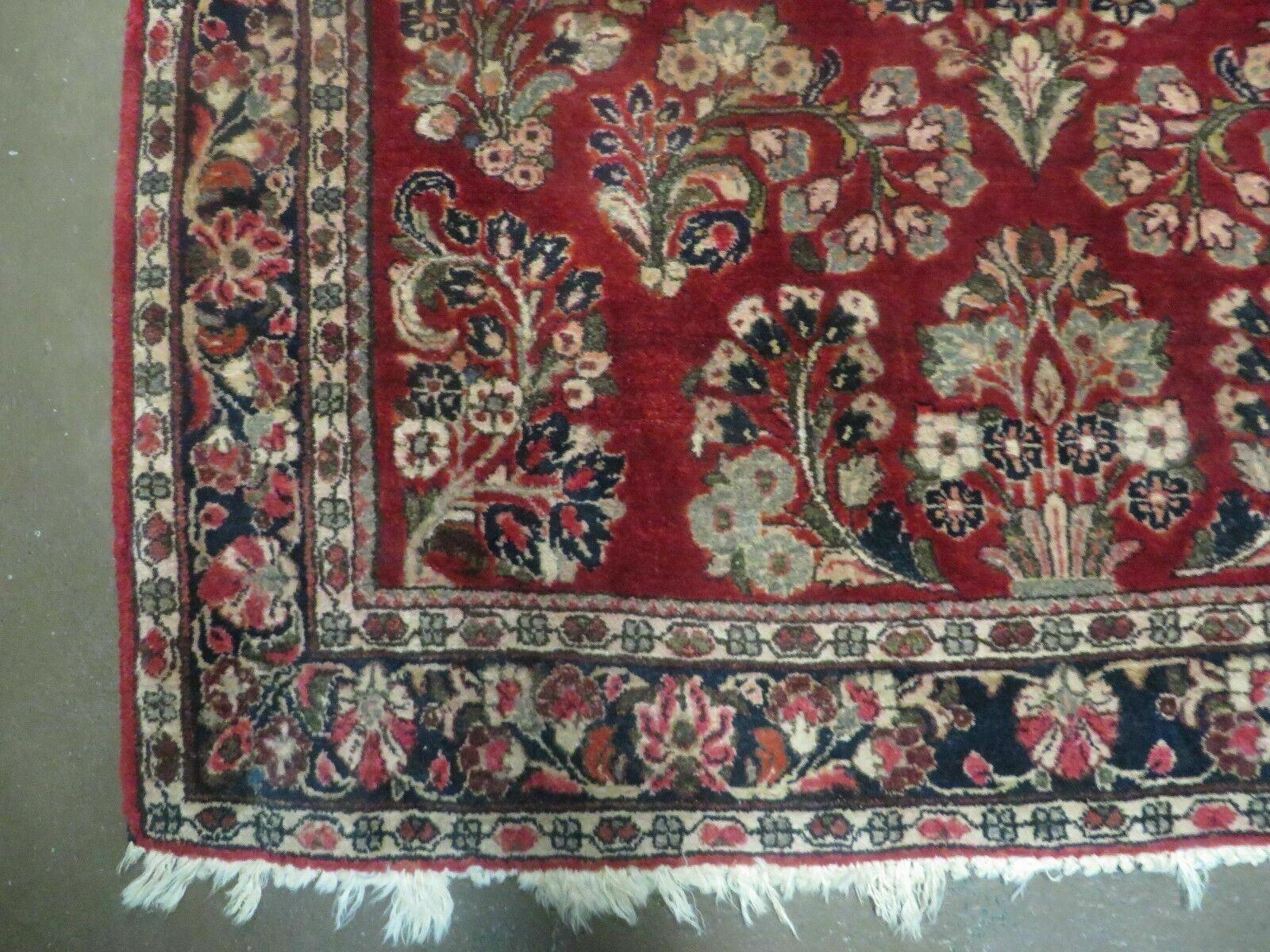 Red Persian Sarouk Rug 3x5, Antique Persian Carpet 1920s, Hand Knotted, Floral, Wool, Oriental Rug, Handmade Rug - Nuvé
