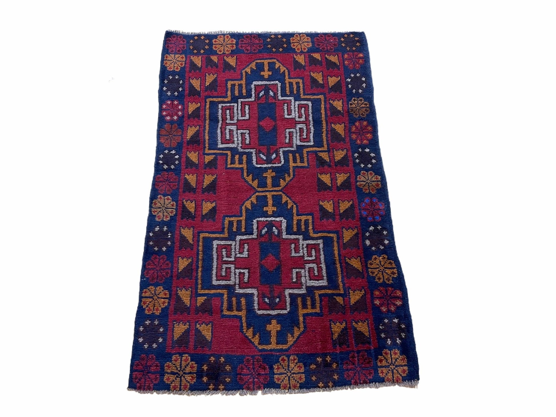 3 X 4.3 Vintage Handmade Tribal Wool Rug Balouch Rug Afghan Rug Red Blue Nice - Nuvé