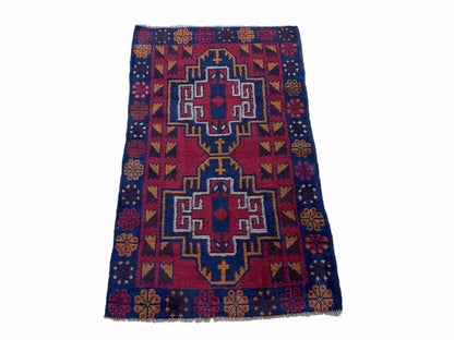 3 X 4.3 Vintage Handmade Tribal Wool Rug Balouch Rug Afghan Rug Red Blue Nice - Nuvé