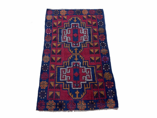 3 X 4.3 Vintage Handmade Tribal Wool Rug Balouch Rug Afghan Rug Red Blue Nice - Nuvé