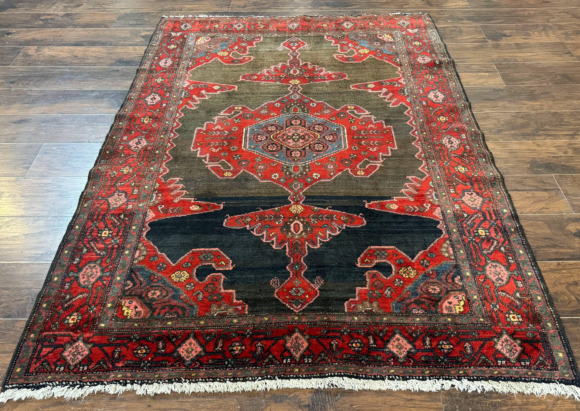 Antique Persian Tribal Rug 5x7, Geometric Wool Carpet, Kurdish Senneh Rug - Nuvé