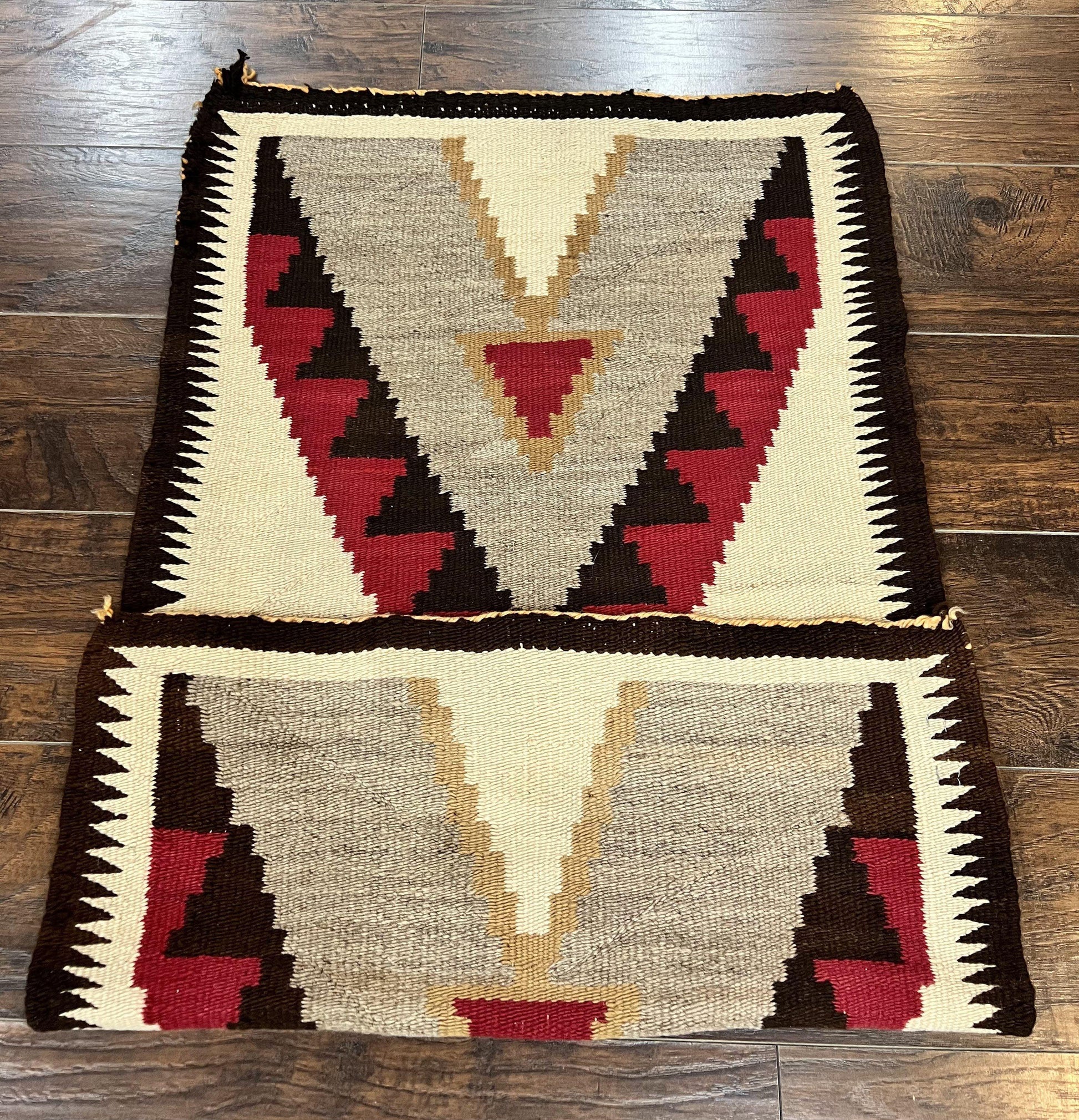 Antique Navajo Rug 2x4, Collectible Native American Wool Handmade Rug, Ivory Black Red Gray, Vintage Navajo Textile - Nuvé