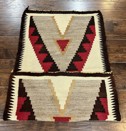 Antique Navajo Rug 2x4, Collectible Native American Wool Handmade Rug, Ivory Black Red Gray, Vintage Navajo Textile - Nuvé