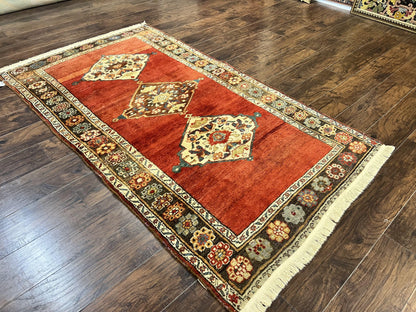 Antique Persian Bidjar Rug 4x8, Triple Medallions, Handmade Oriental Carpet, 1920s Rug, Wool Rug, Red - Nuvé