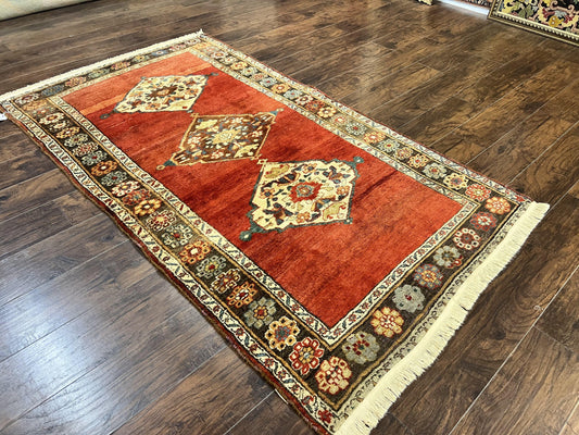 Antique Persian Bidjar Rug 4x8, Triple Medallions, Handmade Oriental Carpet, 1920s Rug, Wool Rug, Red - Nuvé