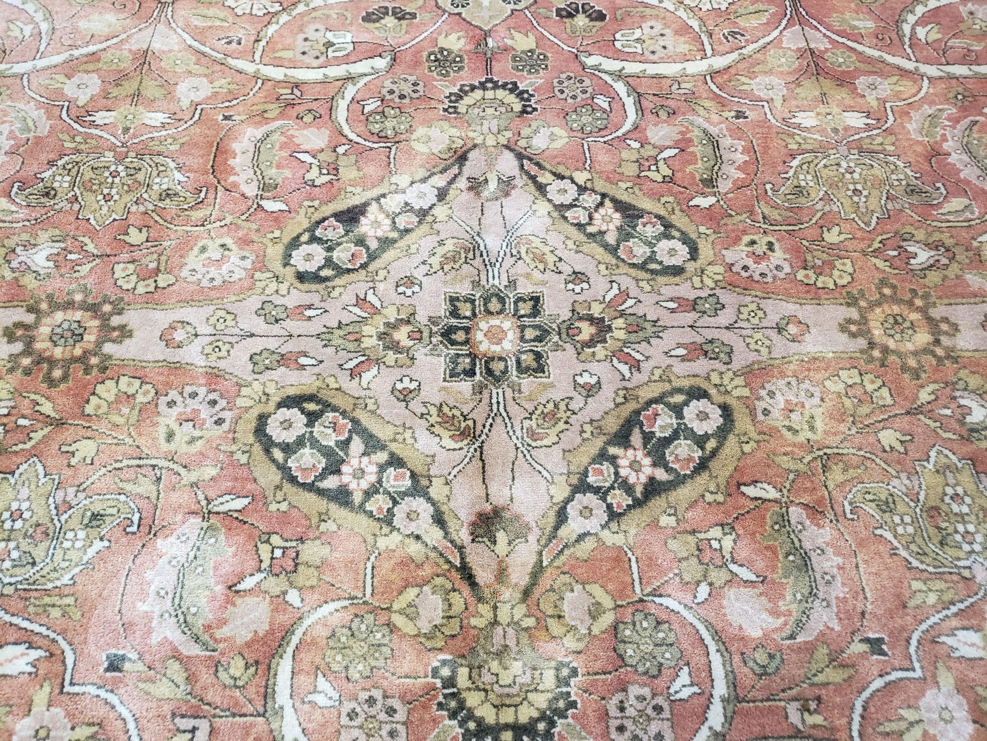 Indo Persian Rug 8x10, Vintage Indian Rug 8 x 10, Fine Hand-Knotted Wool Rug, Rose Clay Red Beige Brown Handmade Area Rug, Floral Medallion - Nuvé