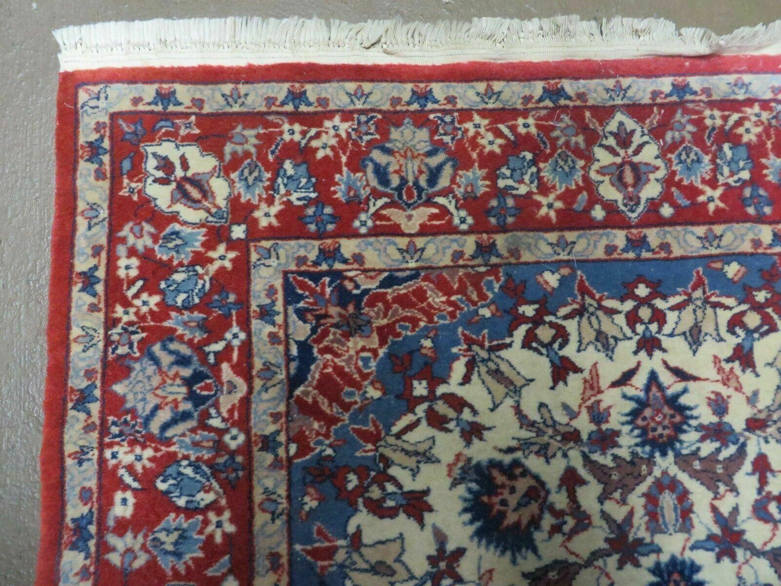 3' X 5' Vintage Handmade Authentic Oriental Floral Medallion Fine Wool Rug Beige Red and Blue Top Quality Veg Dyes - Nuvé