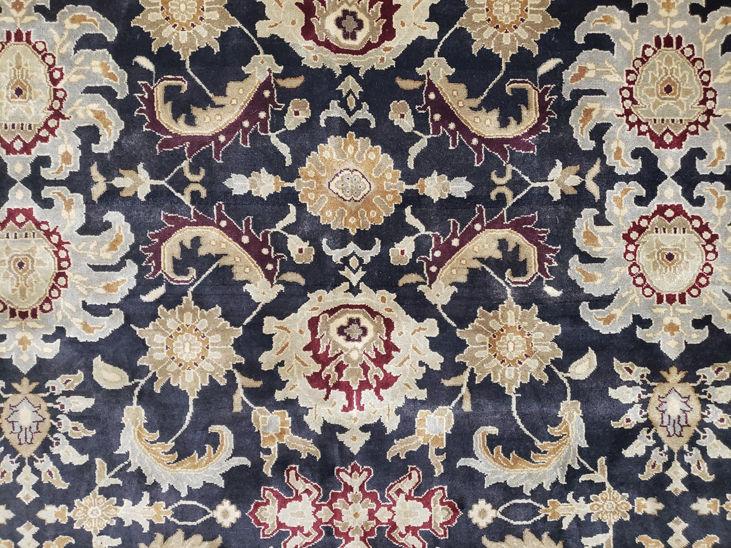 Indo Mahal Rug 8x12, Indian Sultanabad Handmade Area Rug, Vintage Hand-Knotted Wool Black Floral Traditional Oriental Dinning Room Rug - Nuvé