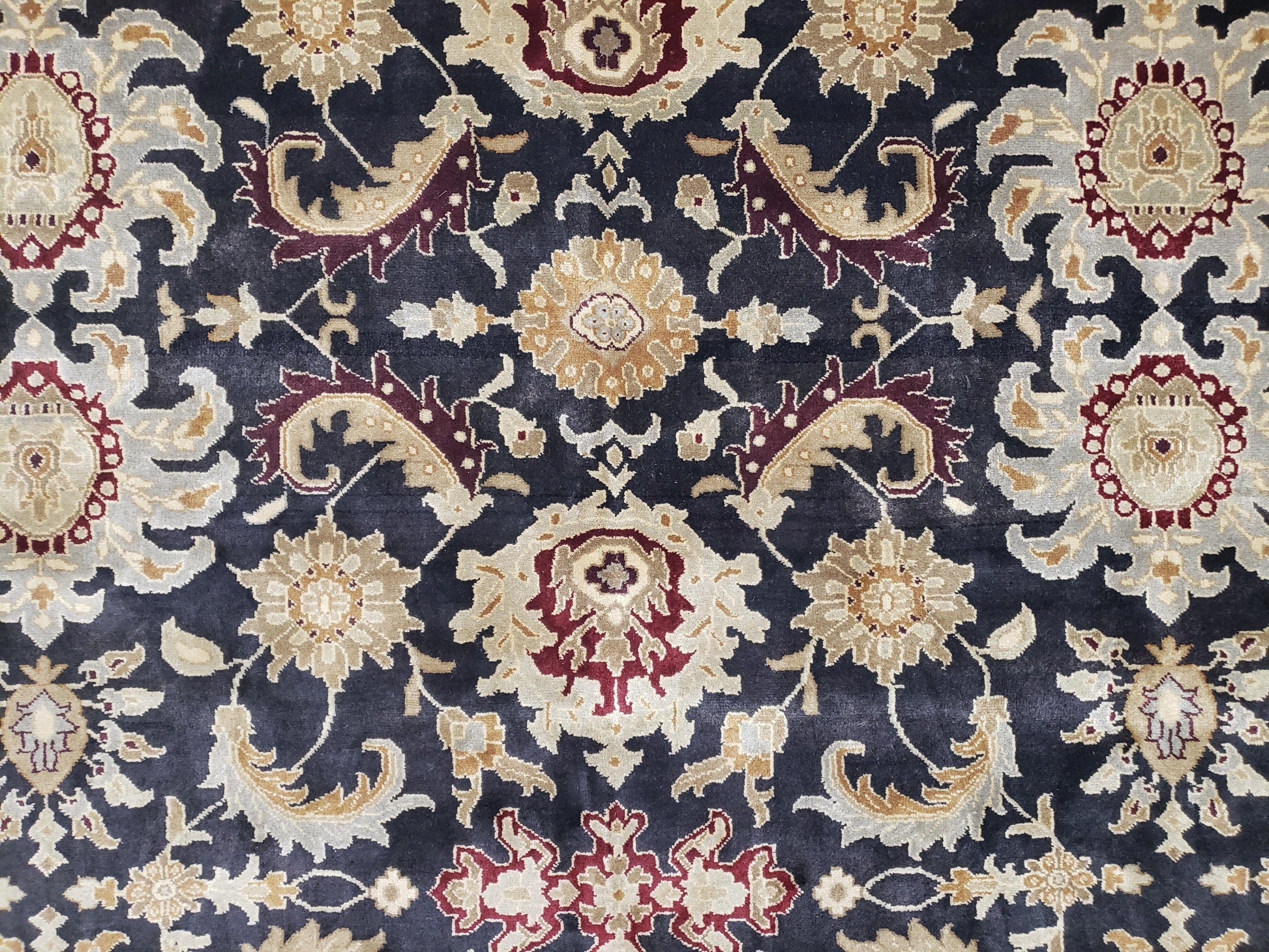 Indo Mahal Rug 8x12, Indian Sultanabad Handmade Area Rug, Vintage Hand-Knotted Wool Black Floral Traditional Oriental Dinning Room Rug - Nuvé