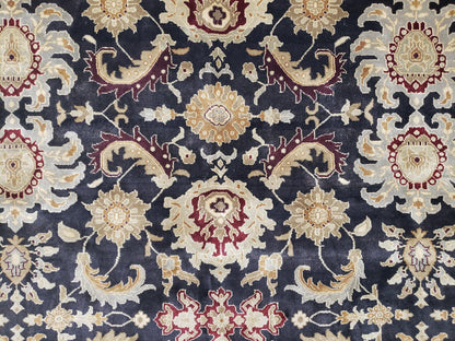 Indo Mahal Rug 8x12, Indian Sultanabad Handmade Area Rug, Vintage Hand-Knotted Wool Black Floral Traditional Oriental Dinning Room Rug - Nuvé