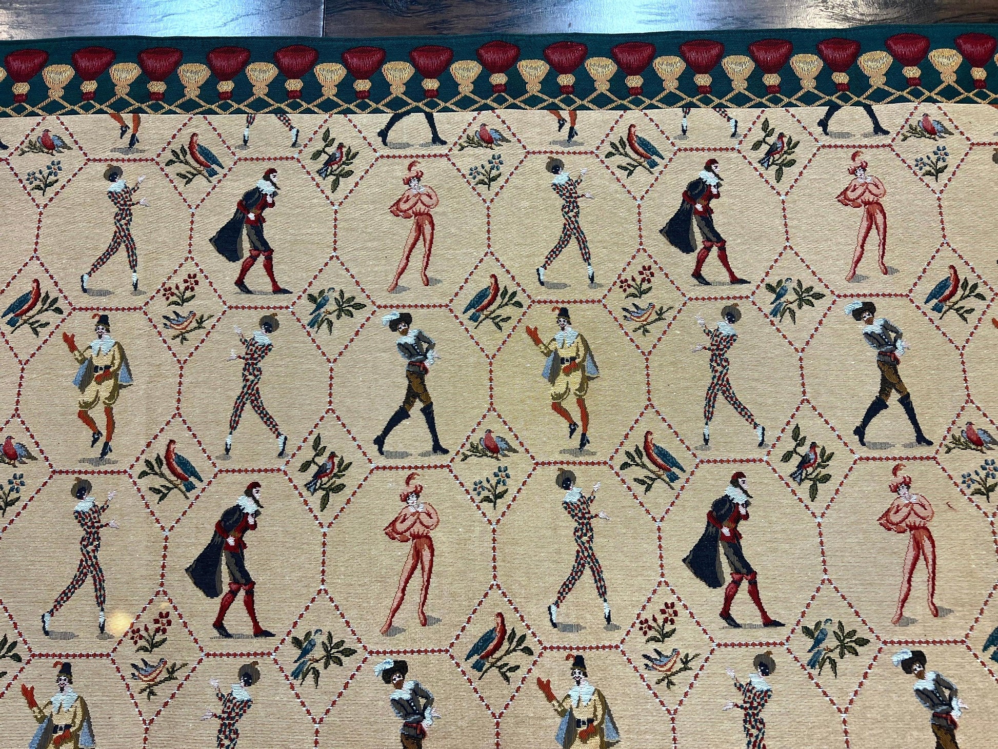 Square Tapestry 5x5, Wall Hanging, Human Pictorials, Court Jesters, Vintage - Nuvé