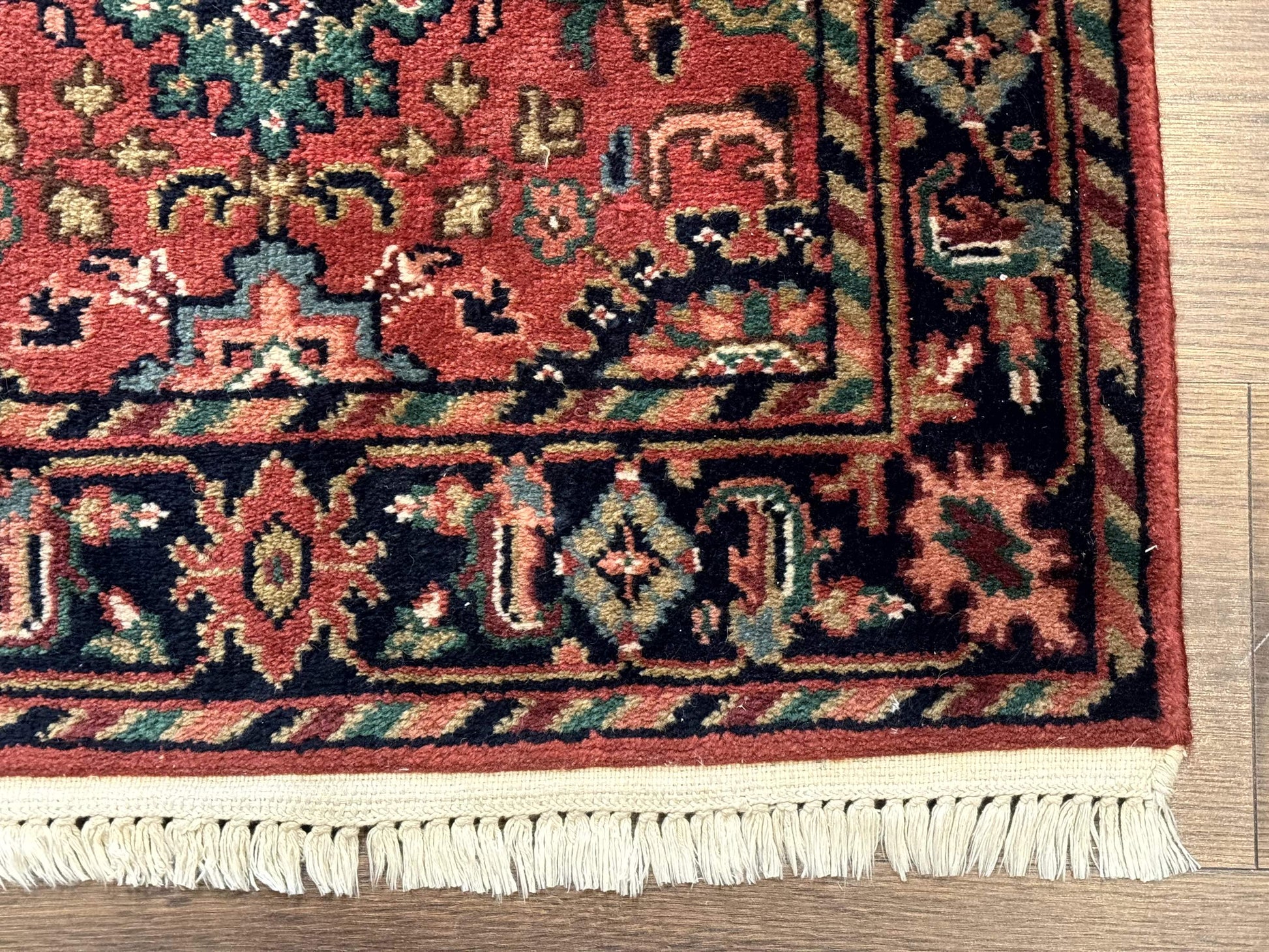 Indo Persian Heriz Runner Rug 2 x 12 ft, Hand Knotted Wool Hallway Rug, Red & Black - Nuvé