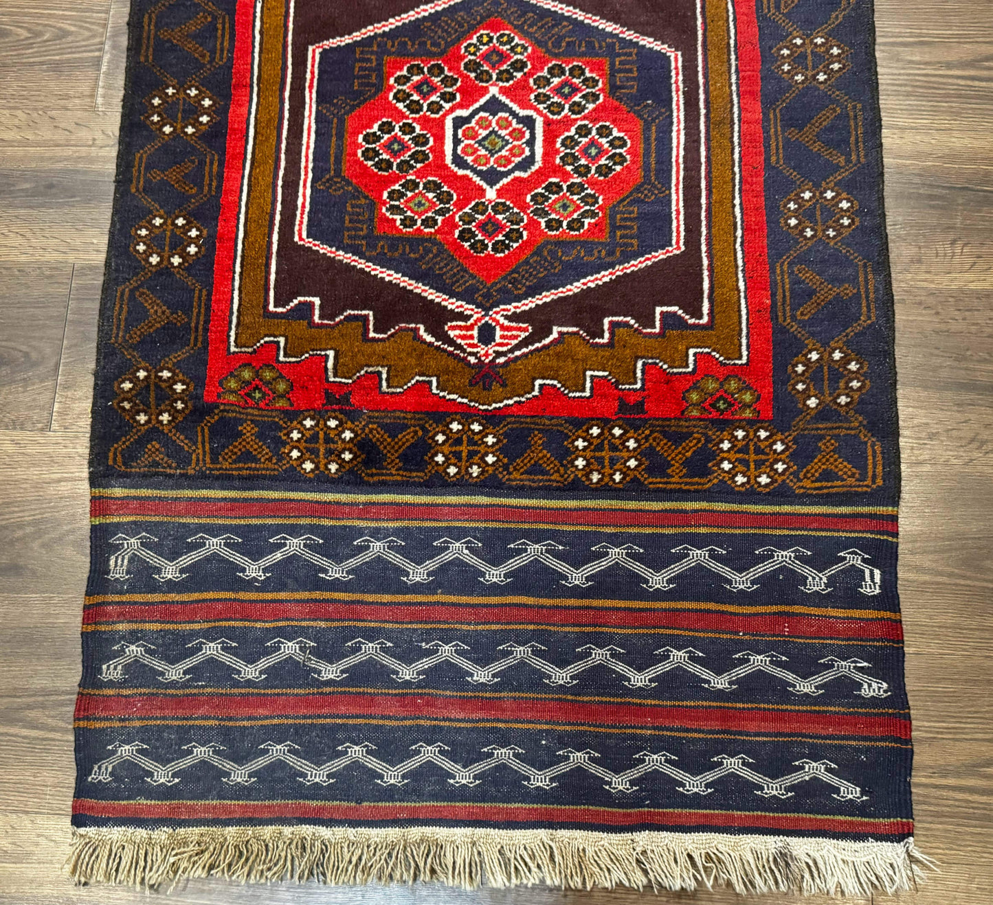 Afghan Rug 3x5, Tribal, Navy Blue, Wool, Handmade, Geometric, Rustic - Nuvé