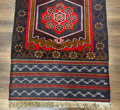 Afghan Rug 3x5, Tribal, Navy Blue, Wool, Handmade, Geometric, Rustic - Nuvé