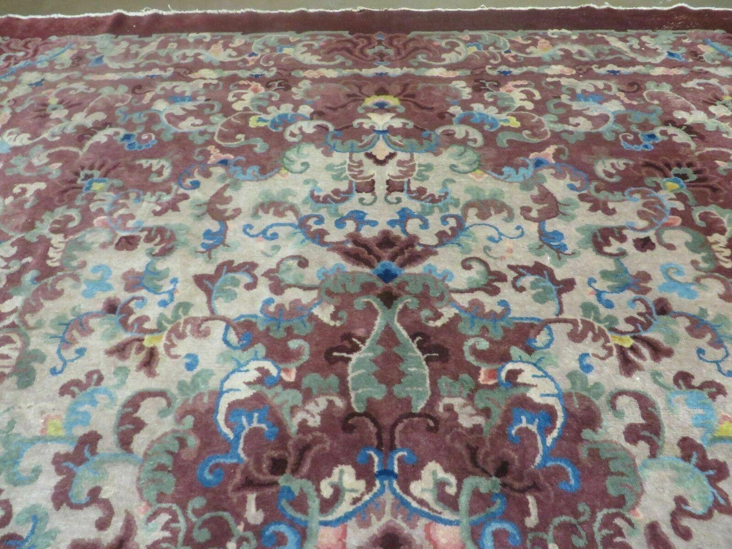 8' X 10' Vintage Handmade Chinese Art Deco Peking Nichols Wool Rug Flowers Nice - Nuvé