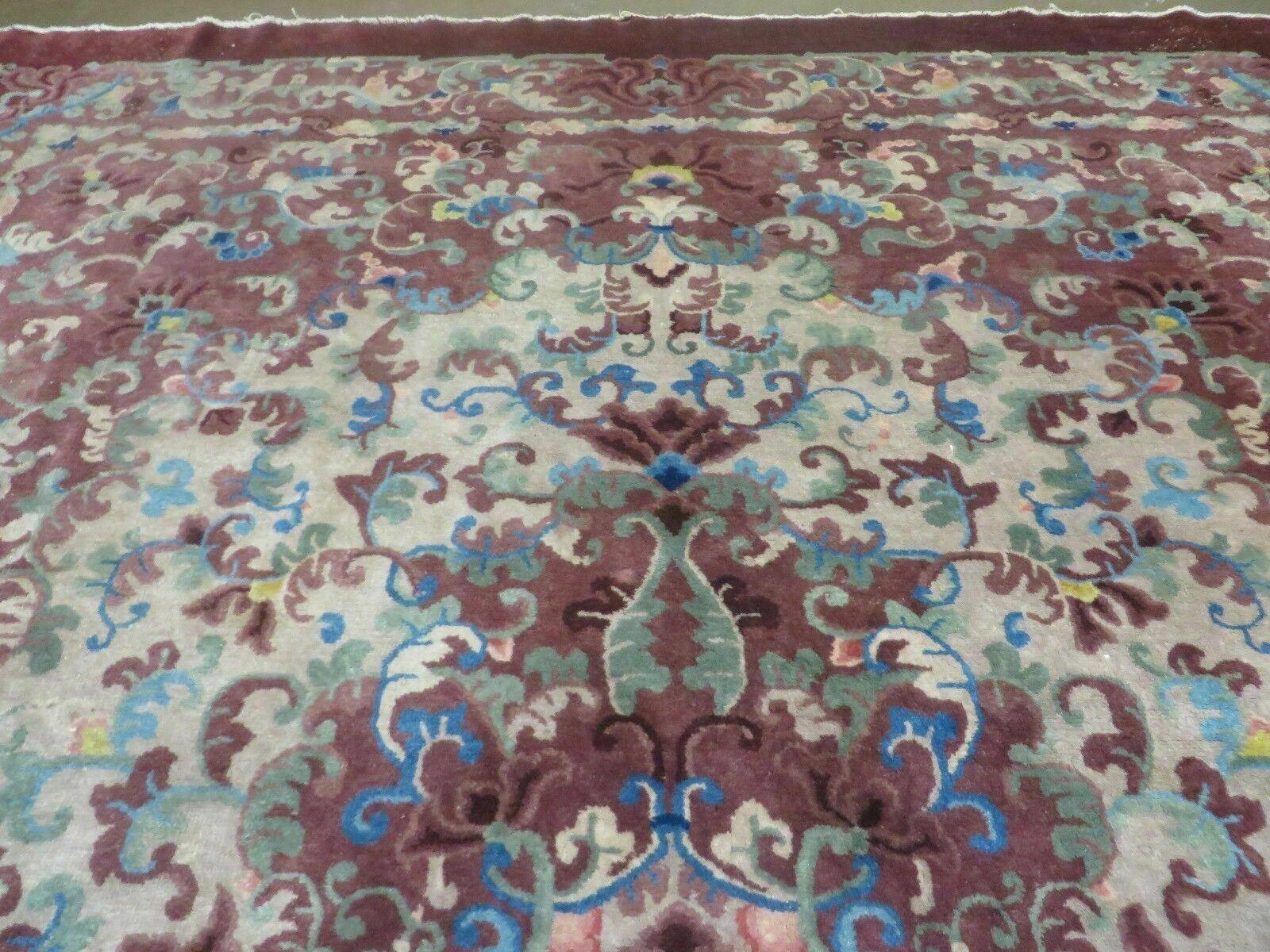 8' X 10' Vintage Handmade Chinese Art Deco Peking Nichols Wool Rug Flowers Nice - Nuvé