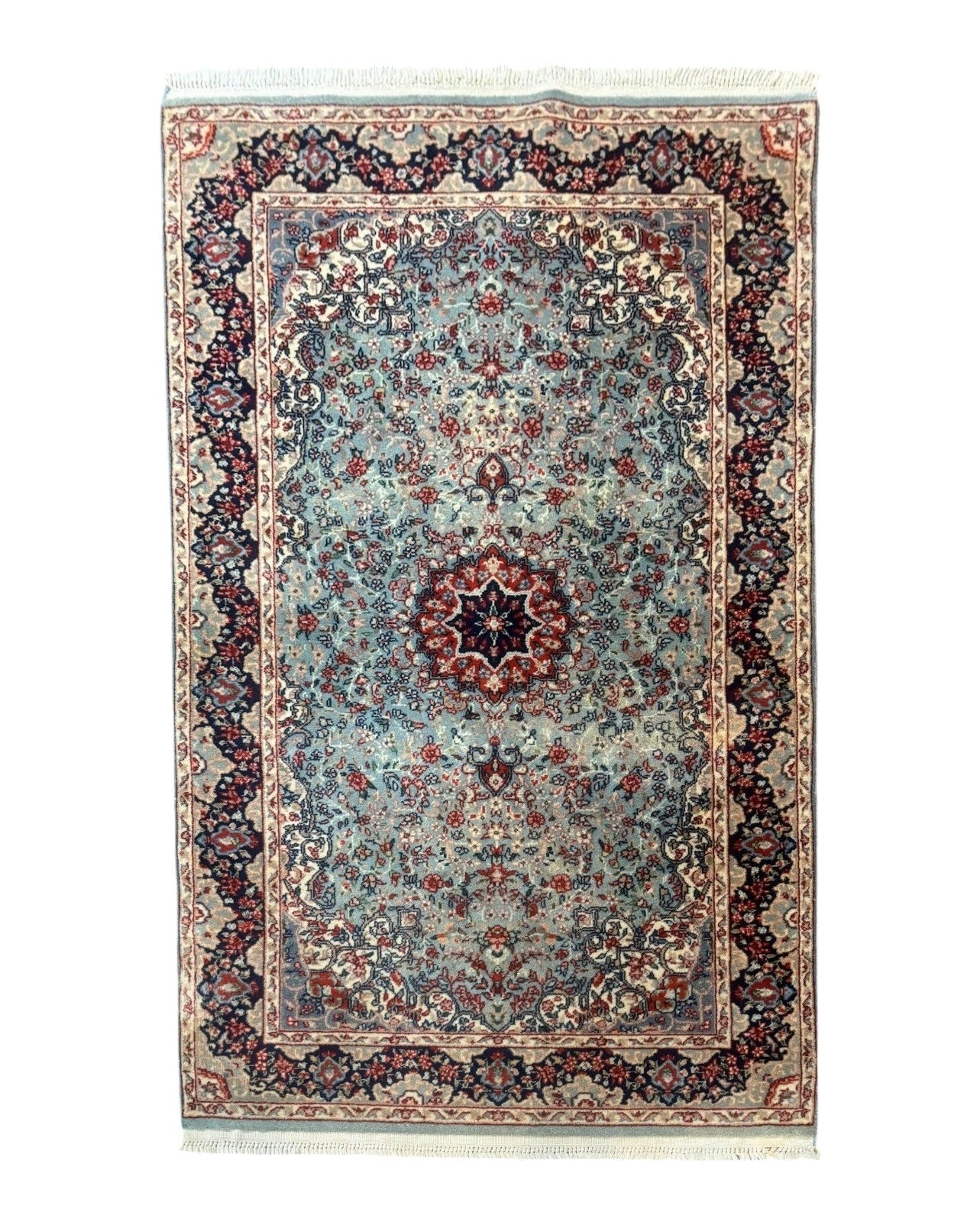 Indo Persian Kerman Rug 3x5, Light Blue, Floral Medallion