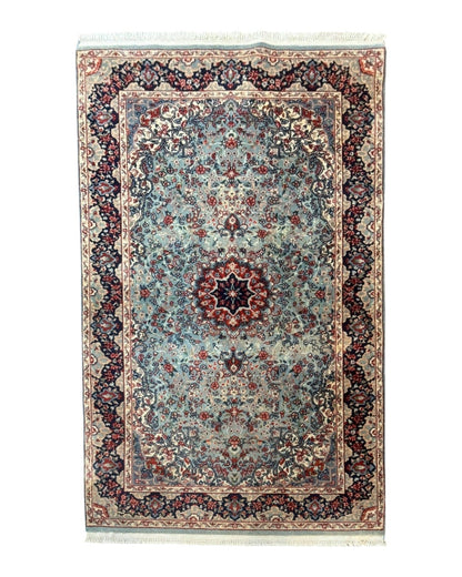 Indo Persian Kerman Rug 3x5, Light Blue, Floral Medallion