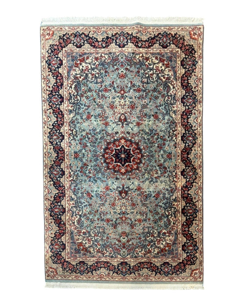 Indo Persian Kerman Rug 3x5, Light Blue, Floral Medallion