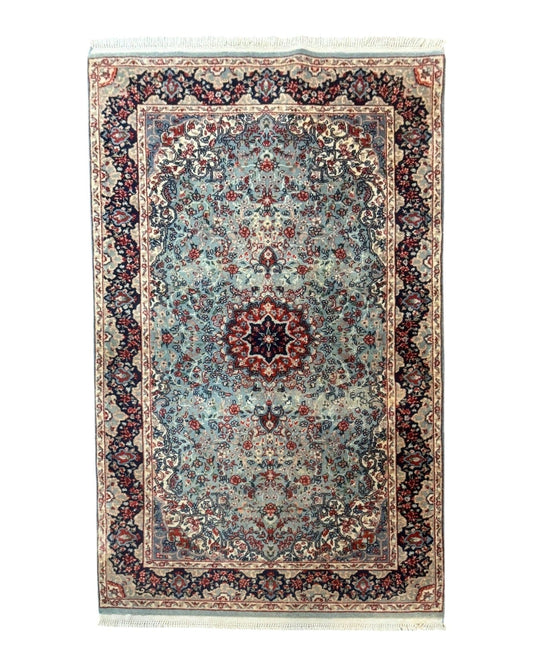 Indo Persian Kerman Rug 3x5, Light Blue, Floral Medallion