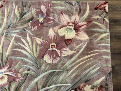 Hand Tufted Floral Rug 5x8, Light Rose Wool Carpet - Nuvé