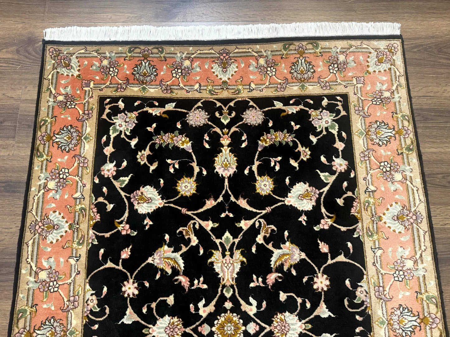 Persian Tabriz Rug 3x5 Black and Salmon Floral Fine Handmade 360 KPSI - Nuvé