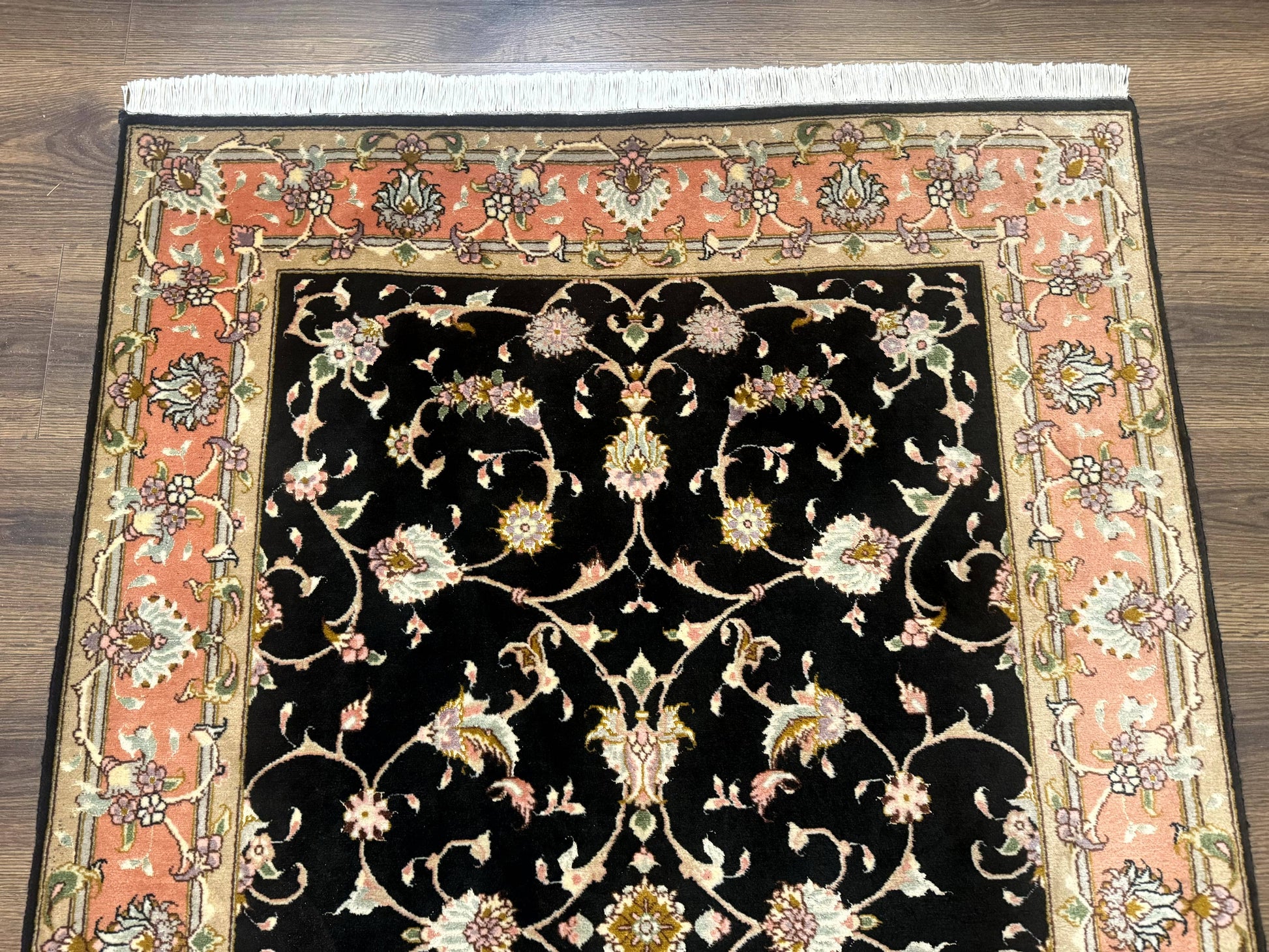 Persian Tabriz Rug 3x5 Black and Salmon Floral Fine Handmade 360 KPSI - Nuvé