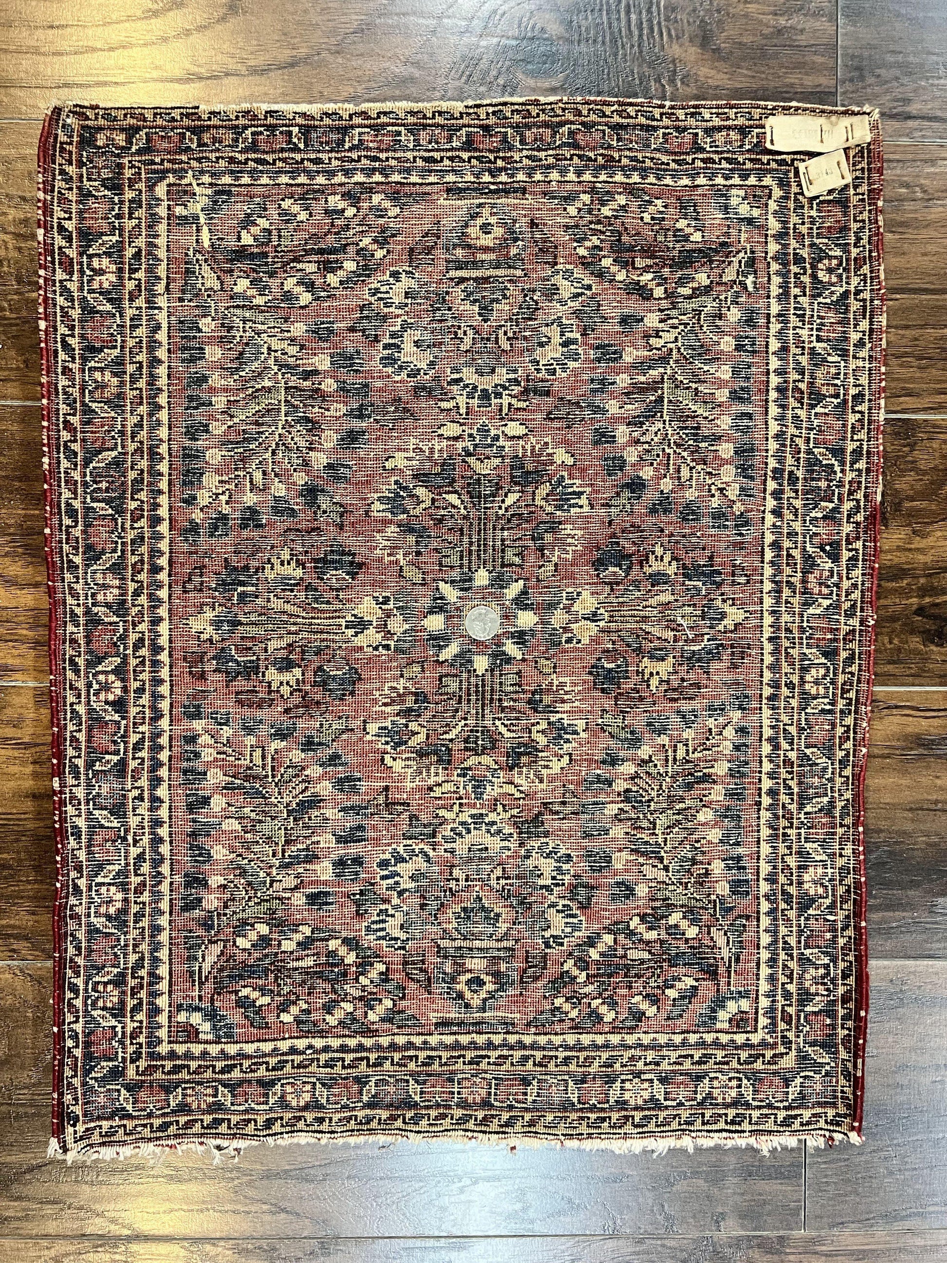 Antique Persian Sarouk Rug 2 x 2.5, Small Sarouk Carpet, Red Floral 1920s Red, Fine 170 KPSI, Wool Handmade Rug - Nuvé