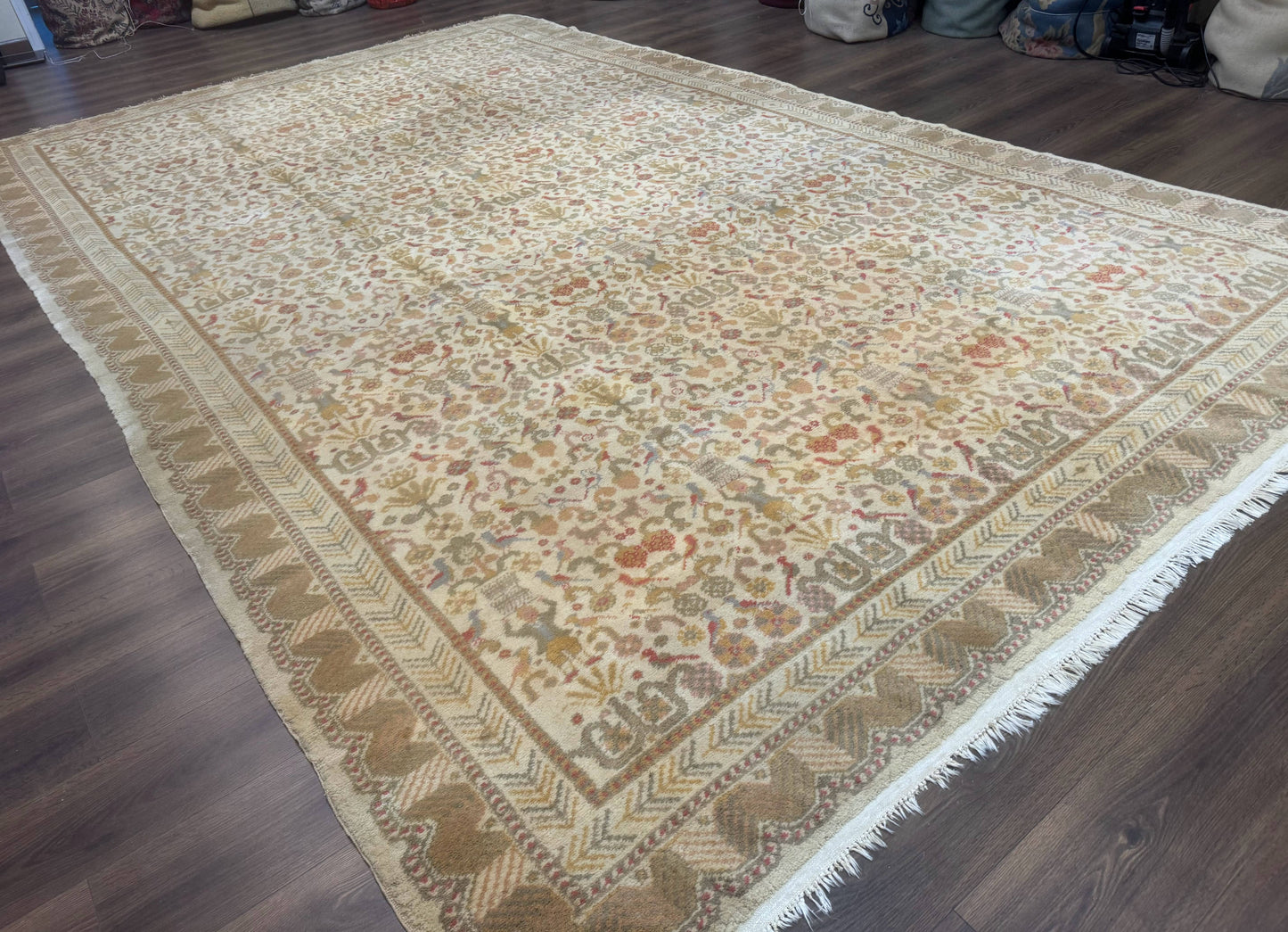 Large Spanish Portuguese Rug 9x15, Beige, Vintage, Allover Pattern, Wool - Nuvé