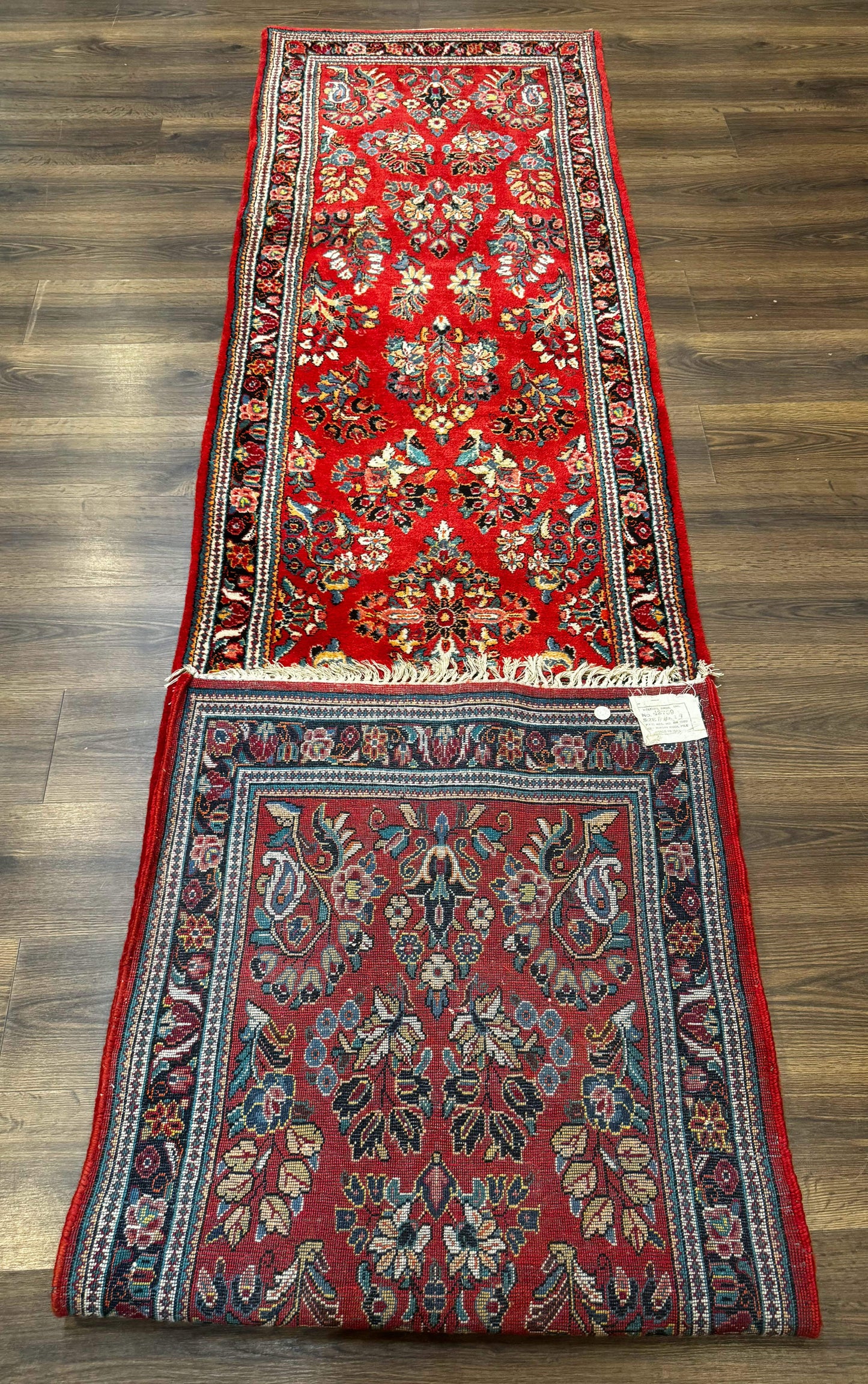 Persian Sarouk Runner Rug 3x12, Red Floral 3 x 12ft Runner, Vintage, Wool - Nuvé