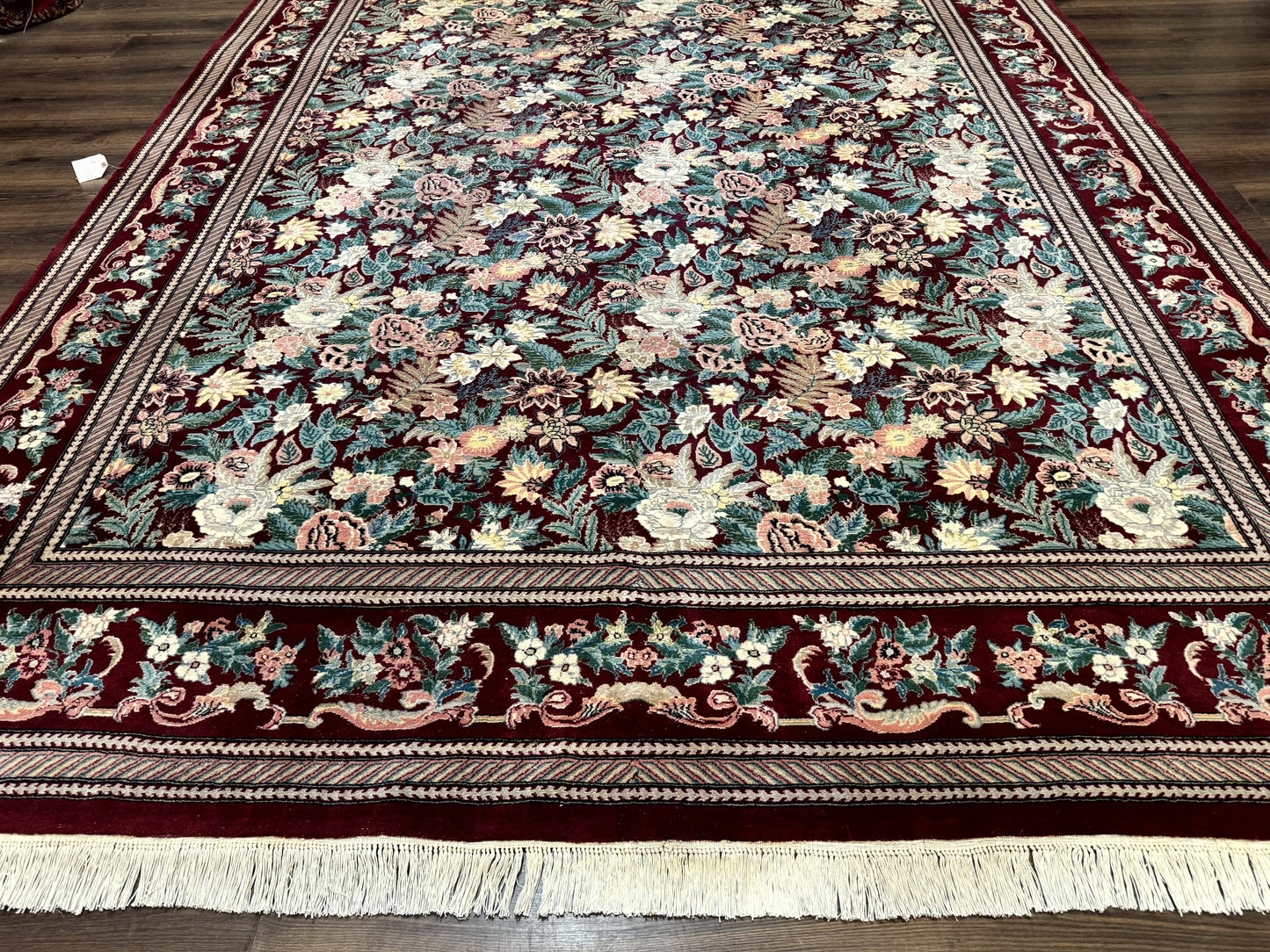 Pakistani Rug 9x12 William Morris Maroon Vintage Floral Wool - Nuvé