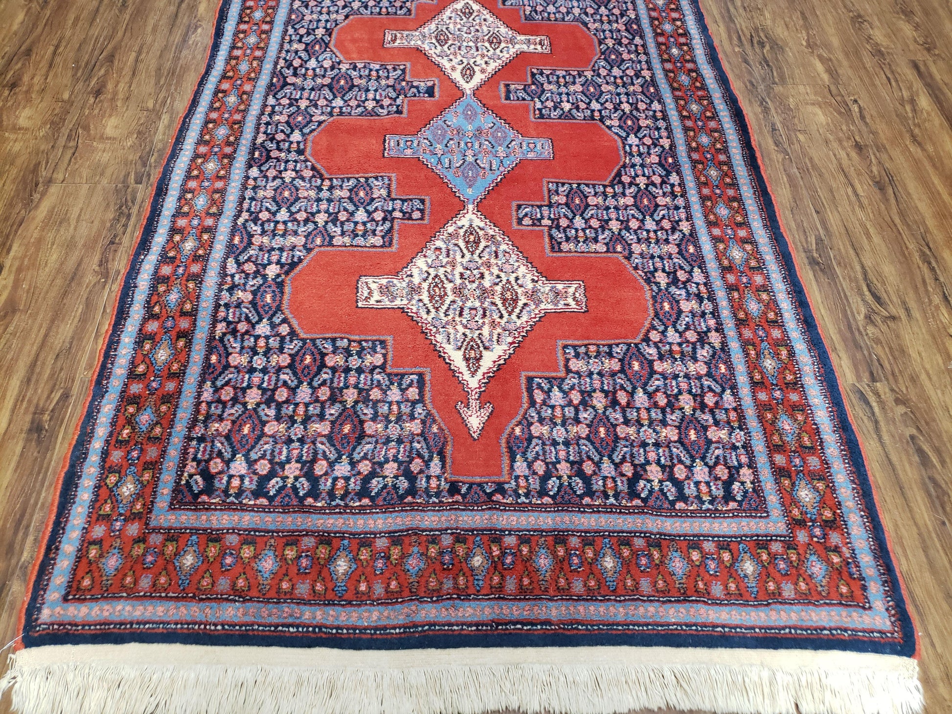 4x6 Western Kurdistan Kurdish Carpet Senneh Wool Area Rug Veg Dyes Red Blue Nice - Nuvé