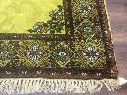 Moroccan Rug 6x8, Semi Open Field, Vintage, Lime Green, Wool Carpet - Nuvé