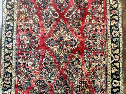 Antique Persian Sarouk Rug 4x7, Floral, Red 1920s Persian Wool Carpet - Nuvé