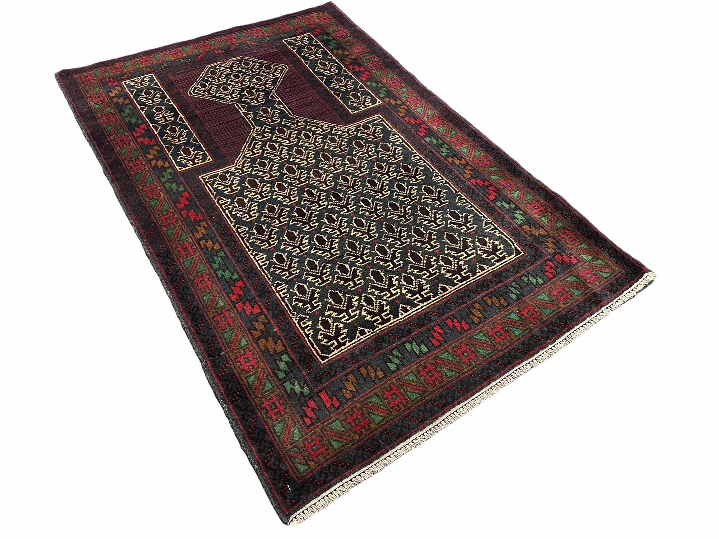3x5 New Vintage Handmade Wool Rug Tribal Balouch Turkoman Prayer Rug Veggie Dyes - Nuvé